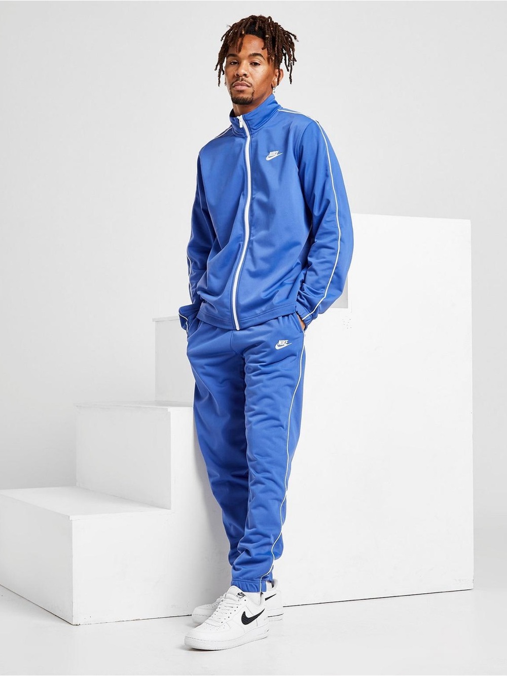 Nike Light Blue Men's Track Jacket with White Piping